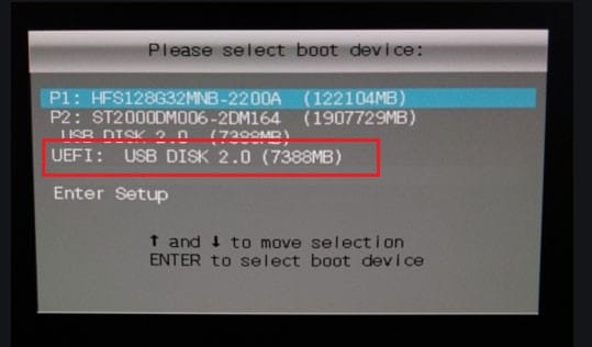 Izbor USB z Windows 10 v Boot Meniju