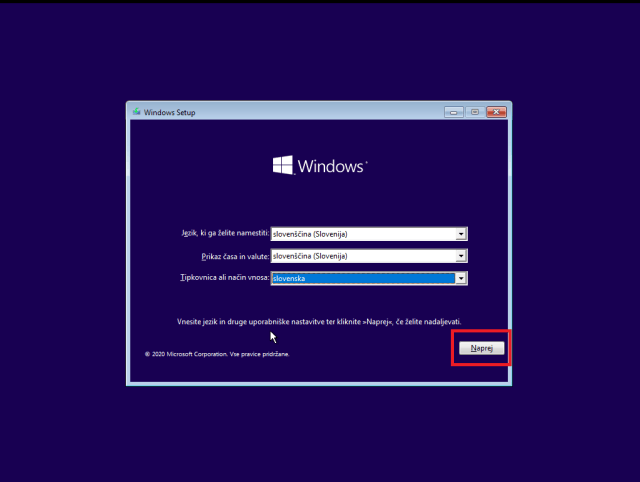 Izbor jezika za windows 10 inštalacijo