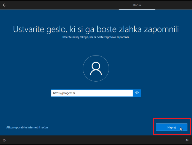 PC Agent Windows 10 Instalacija password
