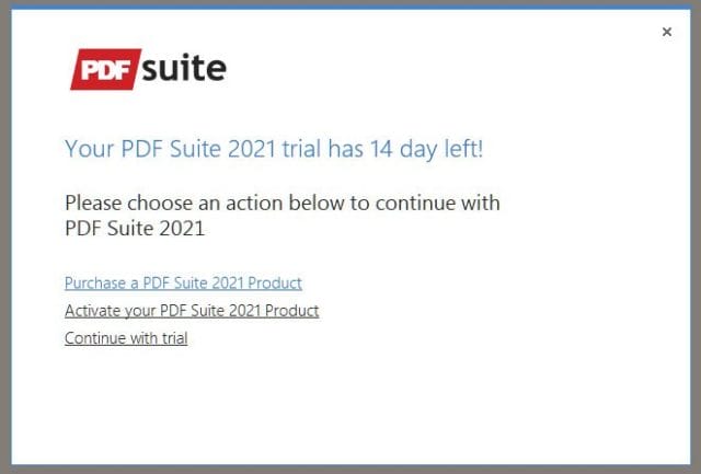 PDF Suite ima moznost testiranja programa za 14 dni