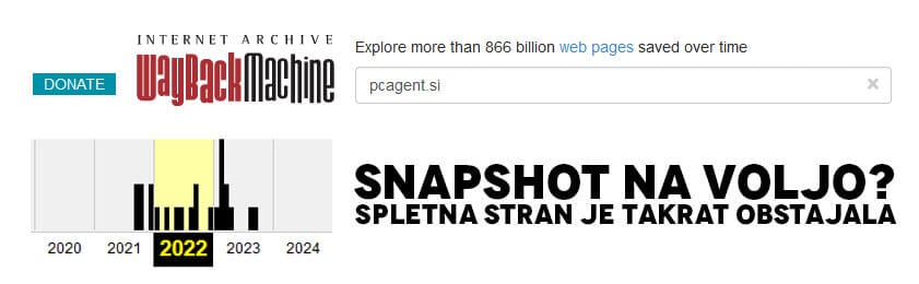 PC Agent Spletna Stran Waybackmachine snapshot