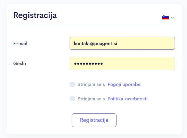 Registracija uporabnika na programu apollo