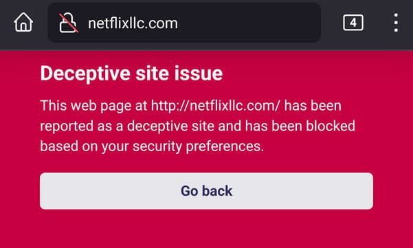 Mozilla firefox opozarja za prevaro spletne strani ki izgleda kot netflix in jo blokira