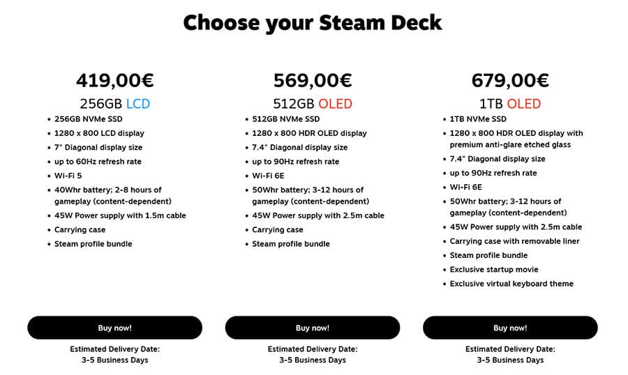 Cene Steam Deck OLED igralnih konzol preko STEAM