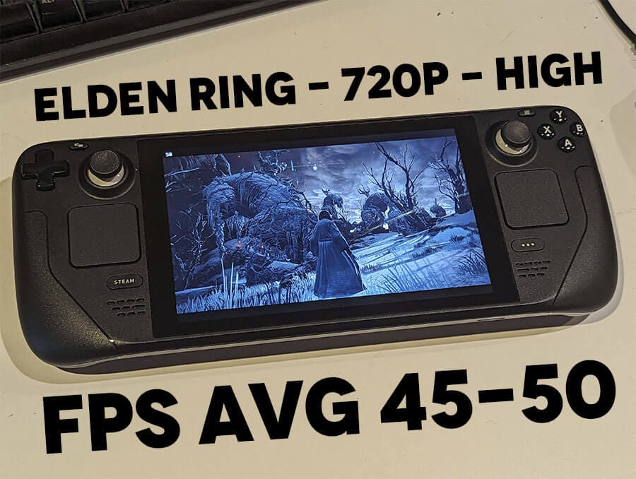 Elden Ring na Steam Deck z 50fps na high settings 720p